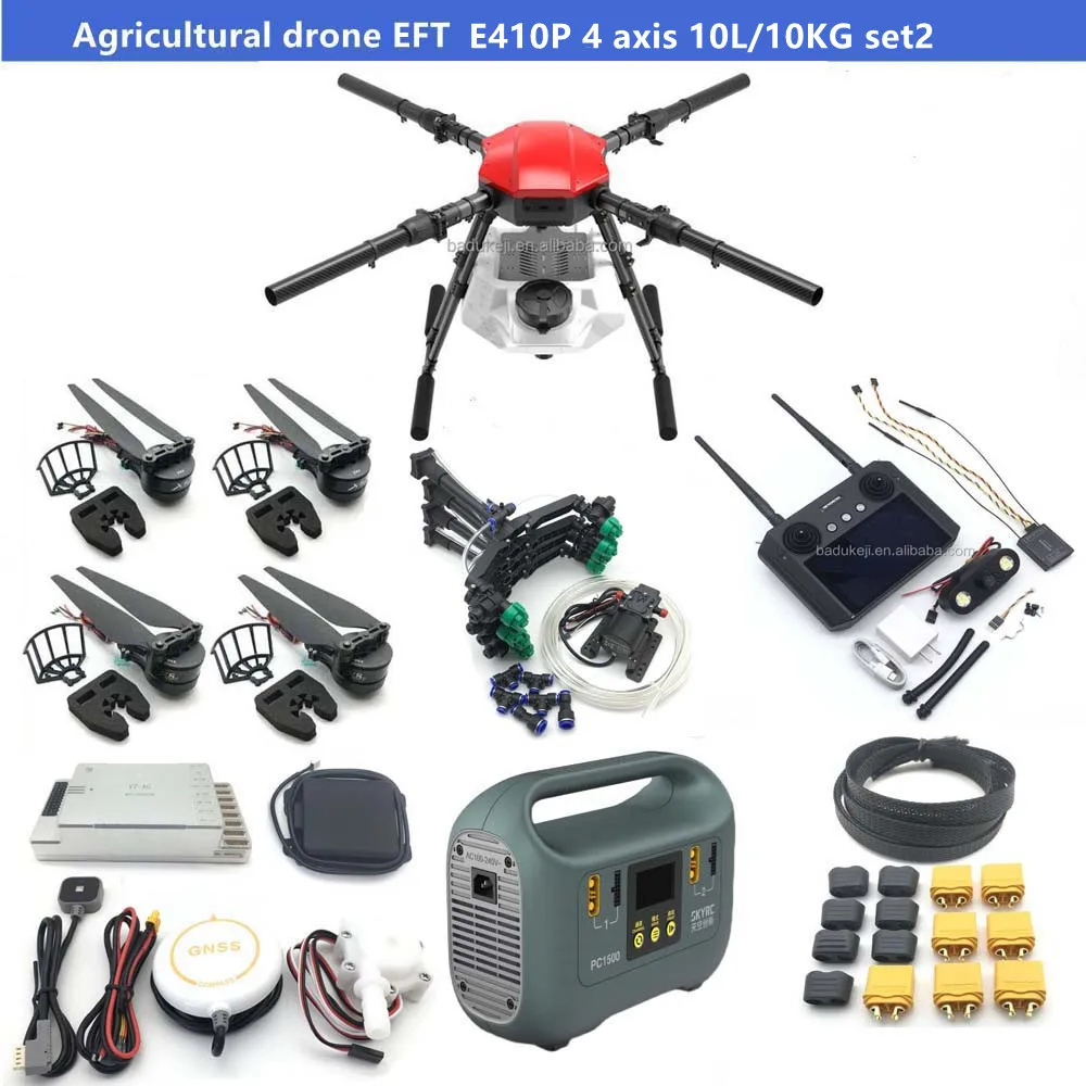 

EFT E410P 10L 10KG frame with V7-AG flight control Terrain radar X8 5L pump H12 Y nozzle set 4-axis agricultural drone