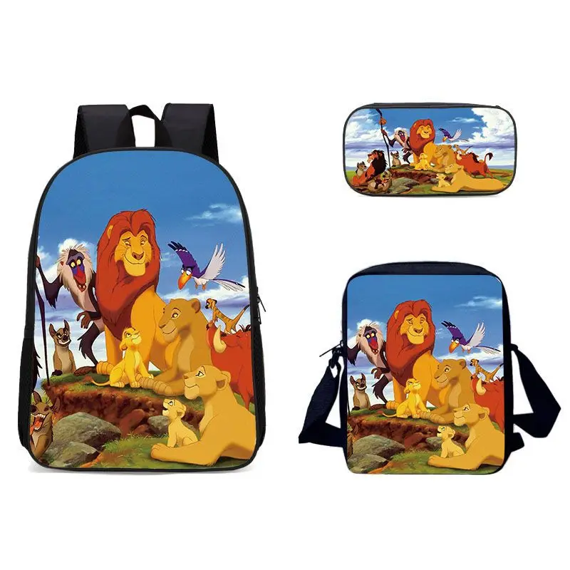 

3PCsSet Children's School Backpack Lion King PPatten Kids School Bags Cartoon Animal Design Teenagers Book-Bags Set, Black