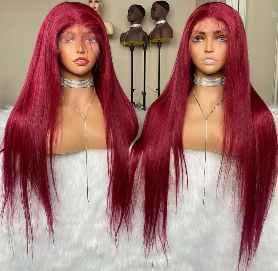 

Transparent Lace Burgundy Wigs For Black Women Straight 99J Red Lace Front Wigs Human Hair HD Lace Frontal Brazilian Hair Wig