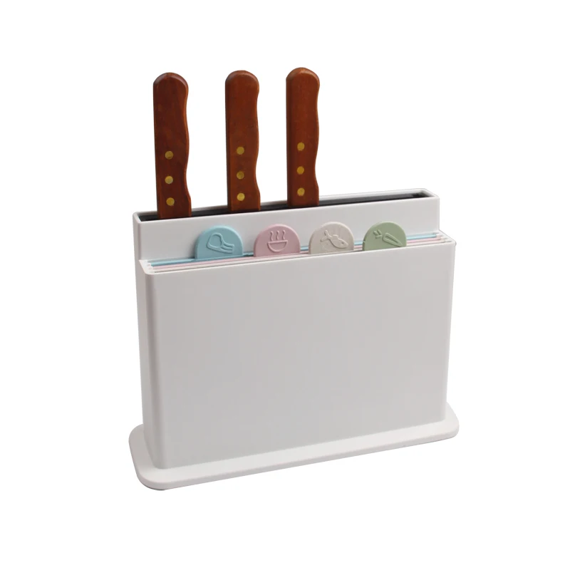 

Wholesale 4 plastic cutting board set with storage holder, Customized color