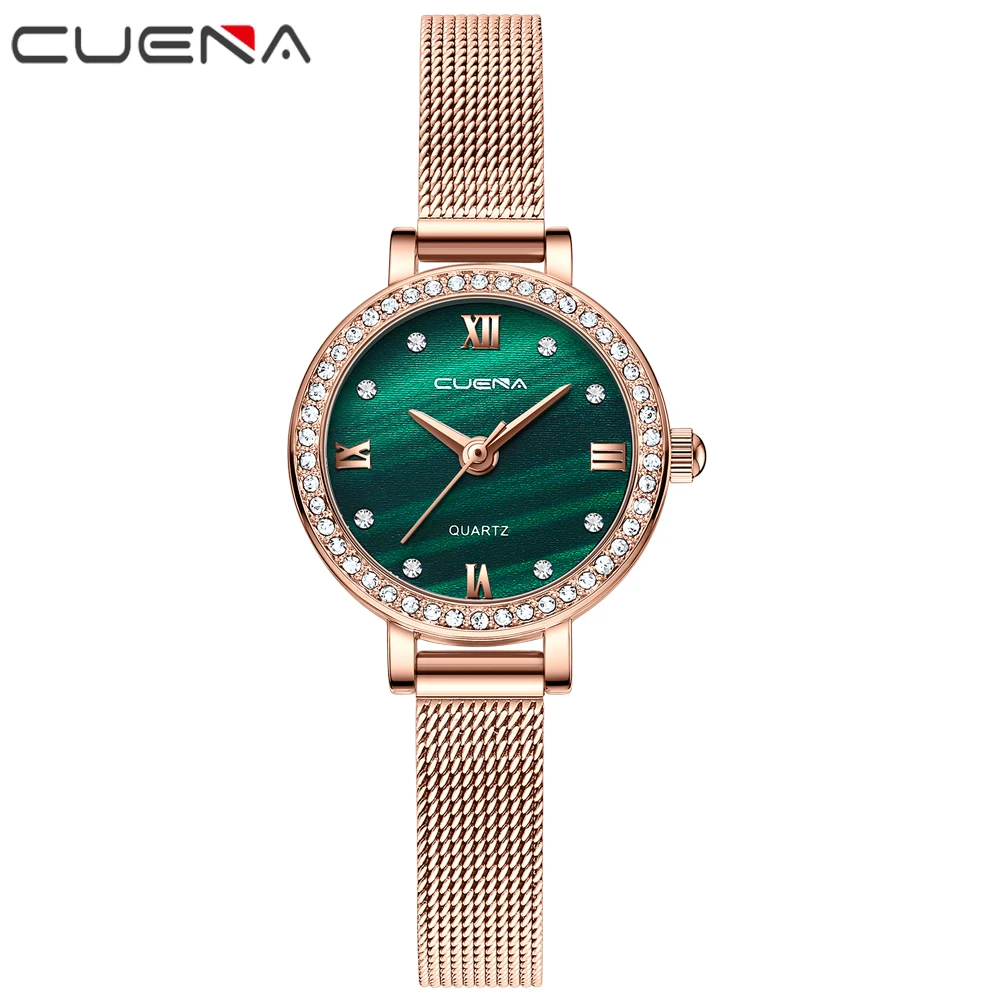 

CUENA 2022 Green Dial square Women Watches Fancy Lady Waterproof Rose Gold Quartz Wrist Watch Luxury Gifts For Girl, 5colors