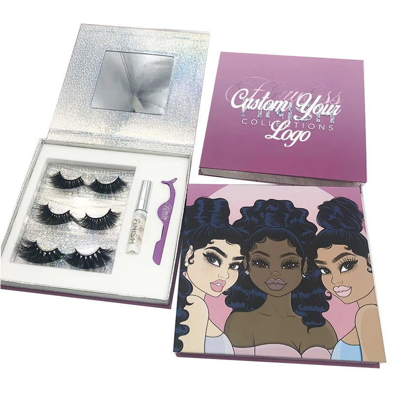 

hot selling custom lashes packaging box 25mm 3d mink eyelashes book, Natural black strip eyelashes