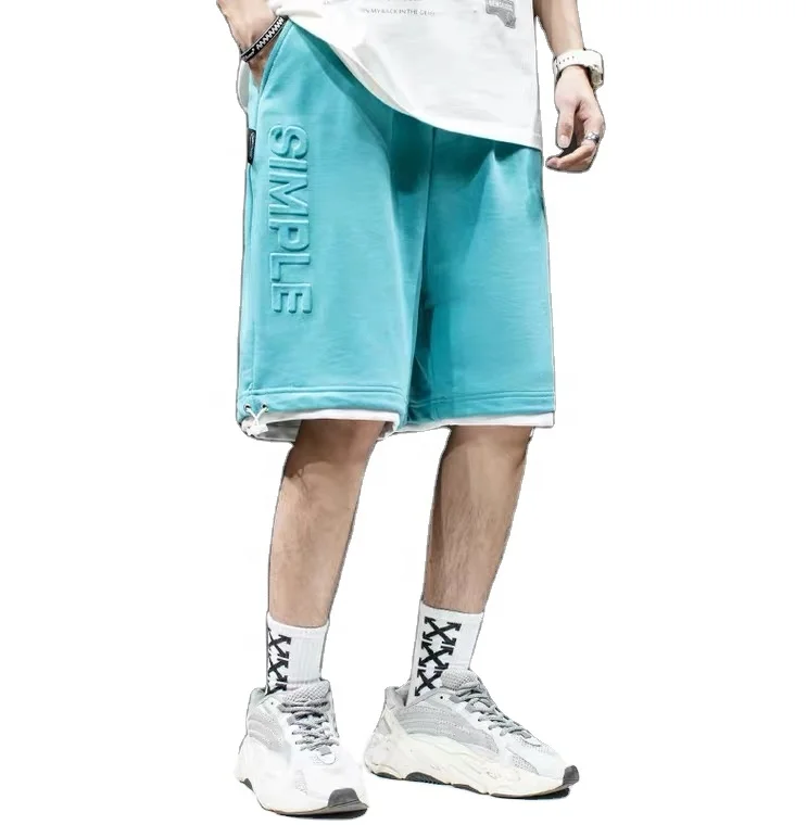 

2021 New Stulish Summer High Street Men Knee Length Cotton Shorts Custom Logo Cargo Hip Hop Emboss Shorts, Black grey white blue khaki red