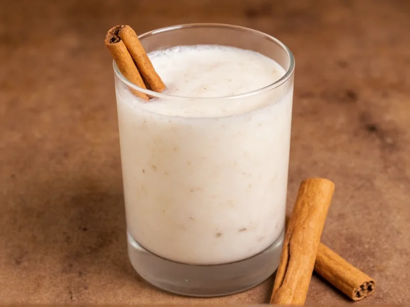 Creamy homemade horchata served in glass with cinnamon stick