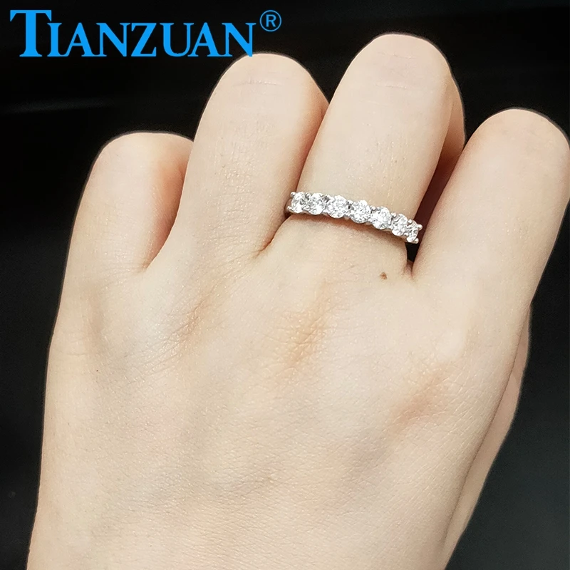 

white moissanite 925 Sterling Silver Ring with 3.0mm Seven Stones Half Eternity Bands Wedding Jewelry Rings Engagement