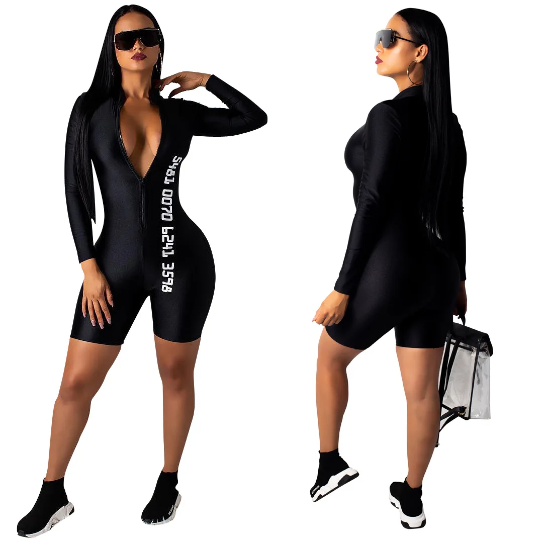 

New Design Long Sleeve Black Orange Women Shorts Jumpsuit, Picture