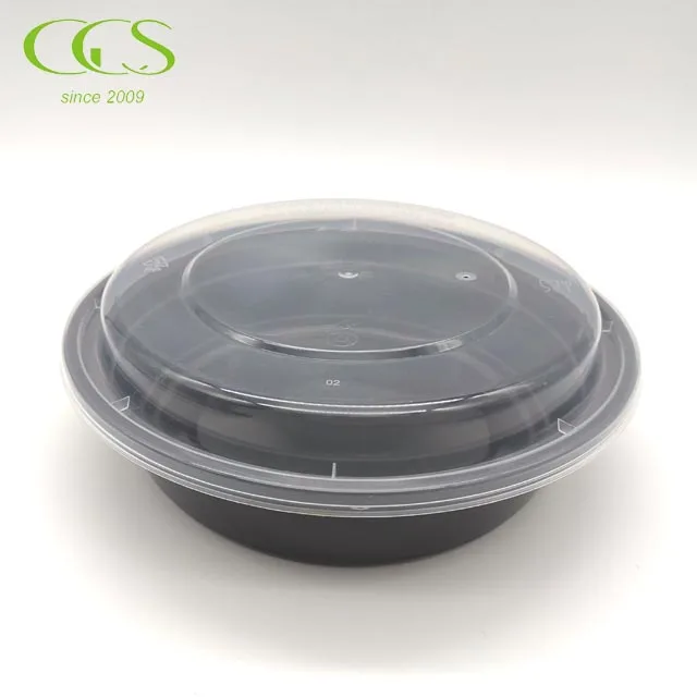 

700/900/1000ml 22/30/32oz Black Round Shape Disposable PP Plastic Restaurant Take Out Containers with High Lids, Black container/clear lid