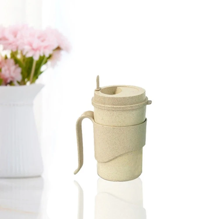 Amazon Top Seller New Trending Popular Products Eco friendly BPA-free Plastic  Water Mug Wheat Straw Coffee Cup with Spoon