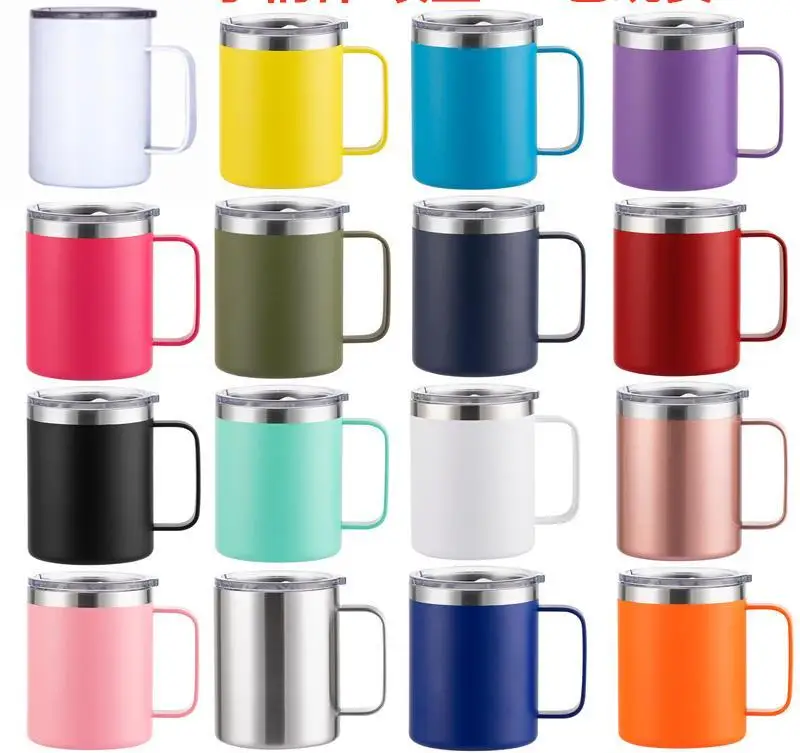

wholesale 12oz 304 stainless steel tumbler travel coffee mug with handle cups with lids and straws