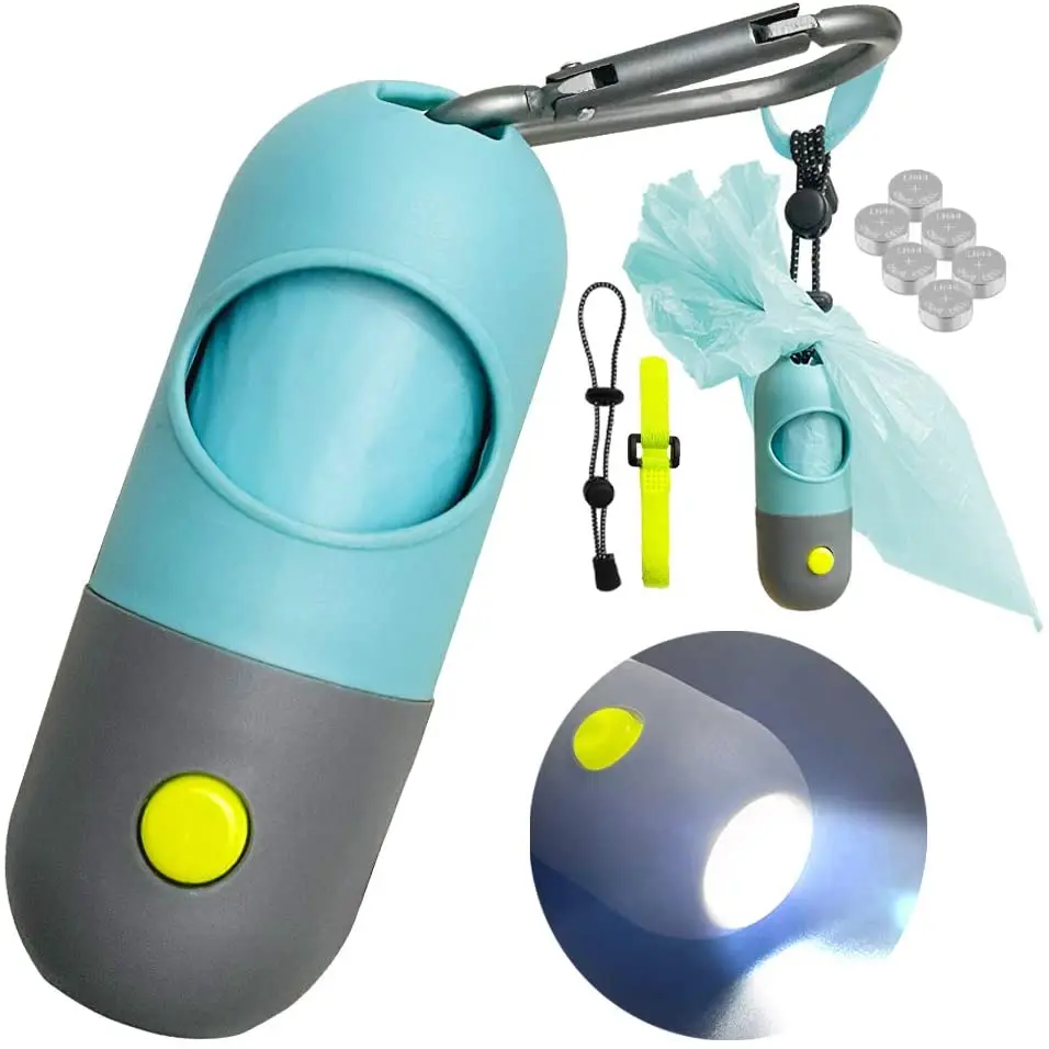

Best Seller Pill Shape Pet Dog Poop Waste Bag Holder Dispenser With LED Flashlight, Blue ,pink,green