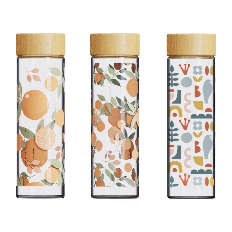 

Glass Water Bottle Best Sale Superably Borosilicate with Bamboo Customized Lid for Outdoor Sport Activity Natural Bamboo 5~7days, Transparent