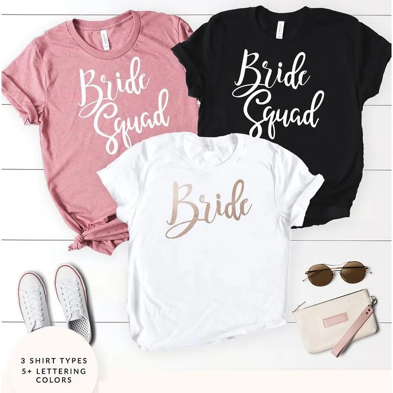 

Bride squad Bride European and American alphabet short sleeve bridesmaid T shirts Monogrammed Bridesmaid Shirt Short Sleeves