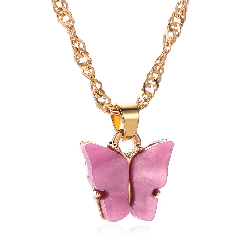 

pendant necklace 2020 hot sale sweet butterfly necklace acrylic colorful butterfly pendant necklace fashion accessories women