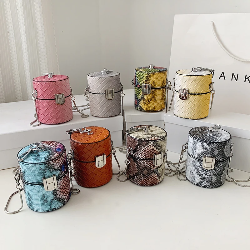 

Woven Design New Arrival Lipstick Purse Girls Handbags Crossbody Bag Mini Bucket Hand Bags Cylinder Handbag