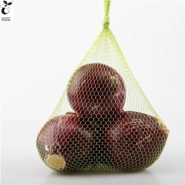 Fruit, Vegetable Pla Based 100% Compostable Net hemp knitted plastic mesh bag roll for packing potato hemp plastic packaging