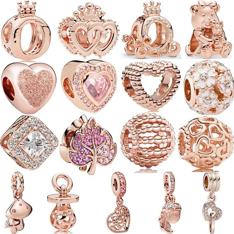 

New Original 925 Sterling Silver Sparkling Freehand Heart Bead Charms Rose Gold Fit Pan Charm Bracelets Women DIY Jewelry