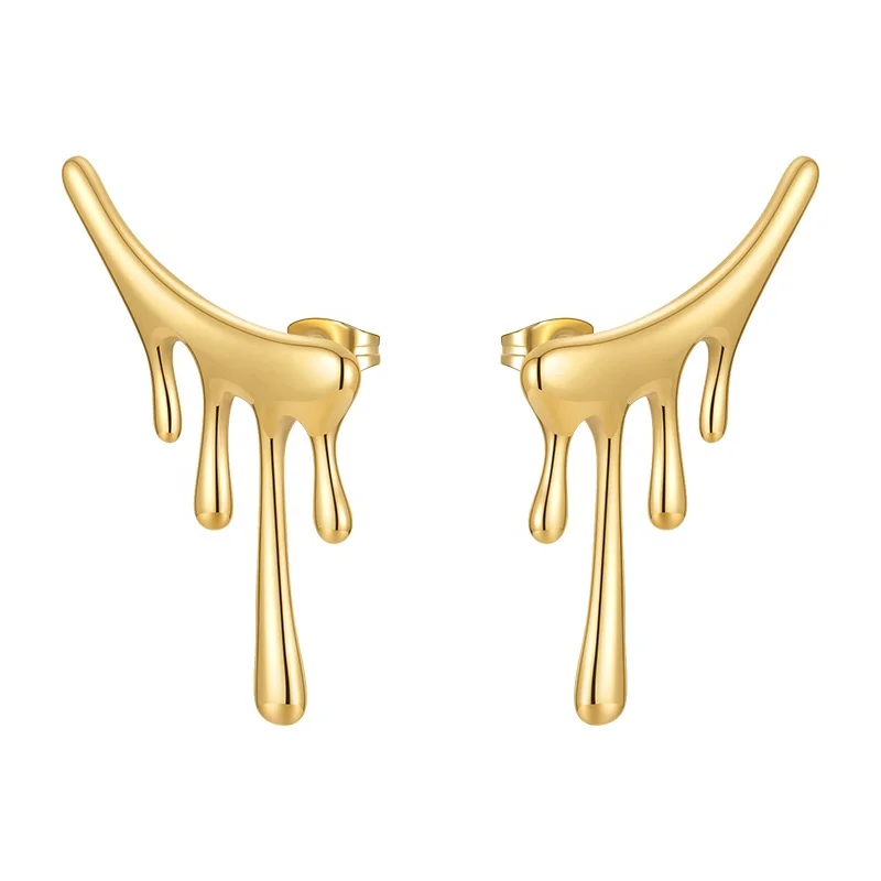 18K Gold Plated Stainless Steel Jewelry Unique Design Geometric Water Drops Stud INS Accessories Earrings E221355