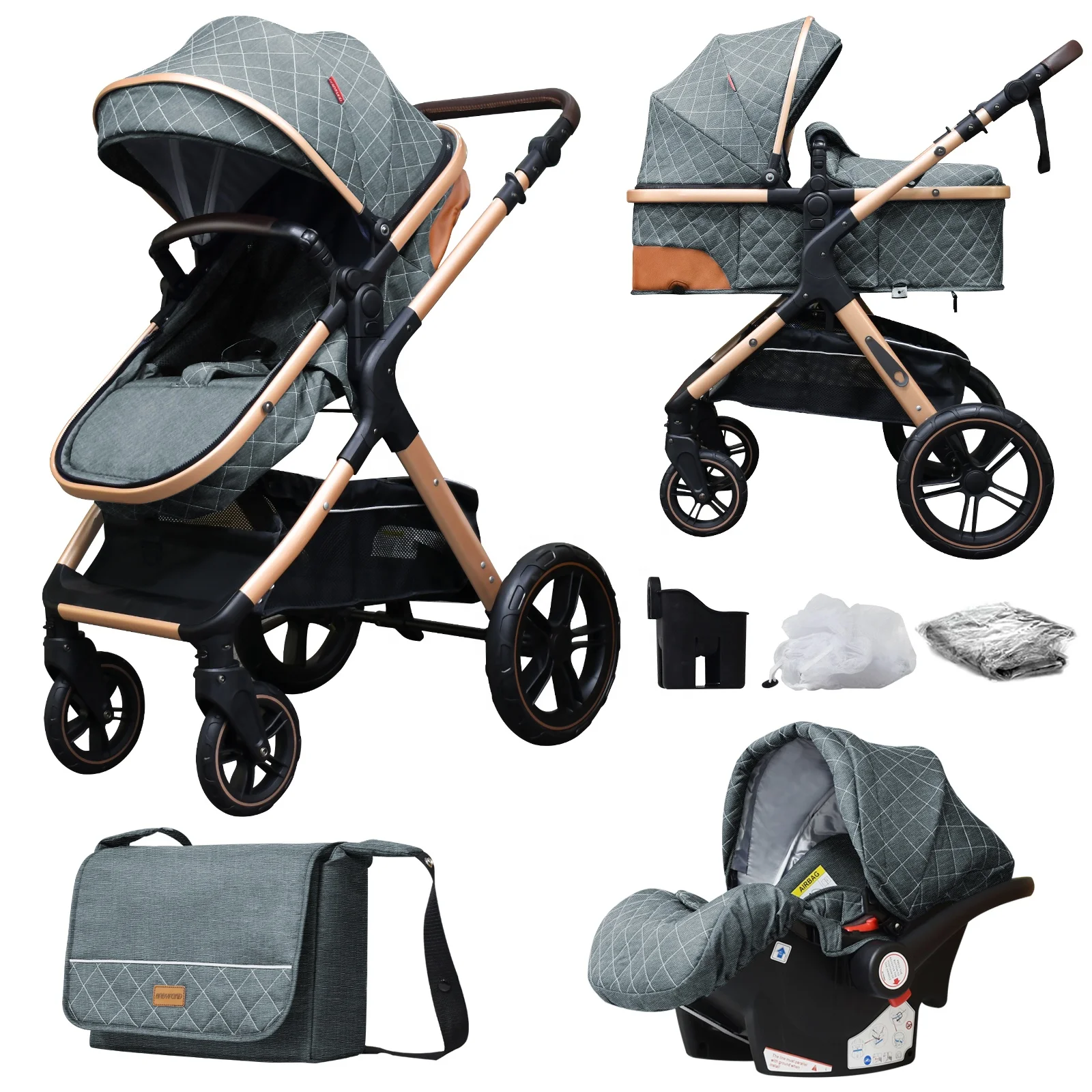 

Babyfond China Factory Brand 3 In 1 Baby Stroller Pram in EU Warehouse Dropshipping With Four Wheels Baby Carriage For Newborn