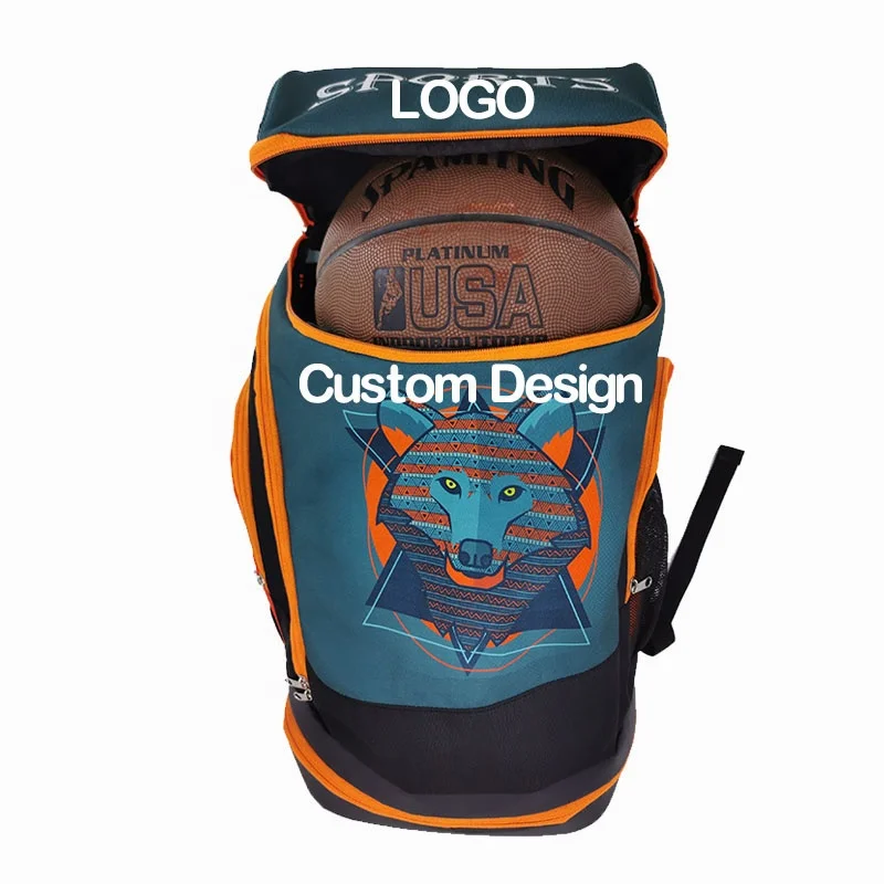 

New Design Customize Logo Sublimation Print Polyester Gym bag Custom Basketball Backpacks With Shoe Compartment