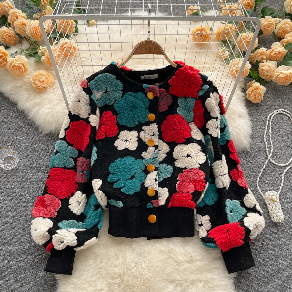 

Fall Three Dimensional Flower Single Breasted Cardigan Women'S Winter Jackets Woman Coats For Ladies