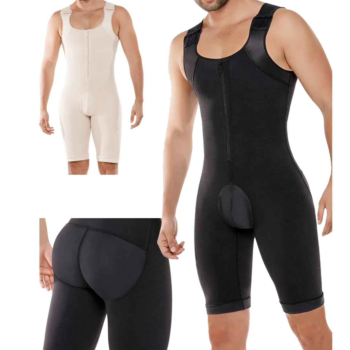 

Men's modeladora corporal full body shapers plus size open crotch abdomen compression slimming bodysuits butt lifter shaperwear