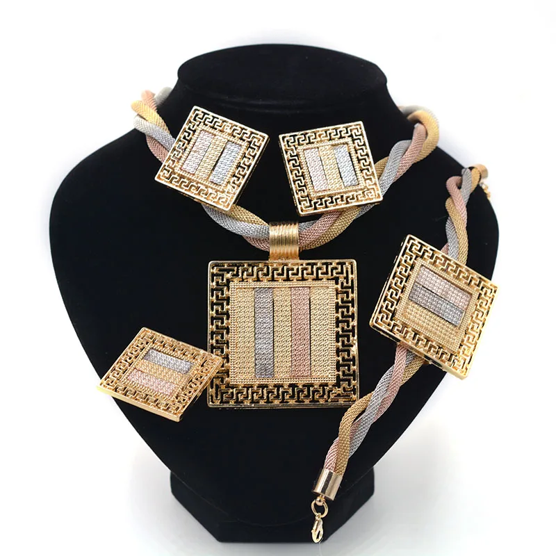 

Hot sale fashion Saudi Dubai jewelry set African wedding party jewelry set 18k gold plated