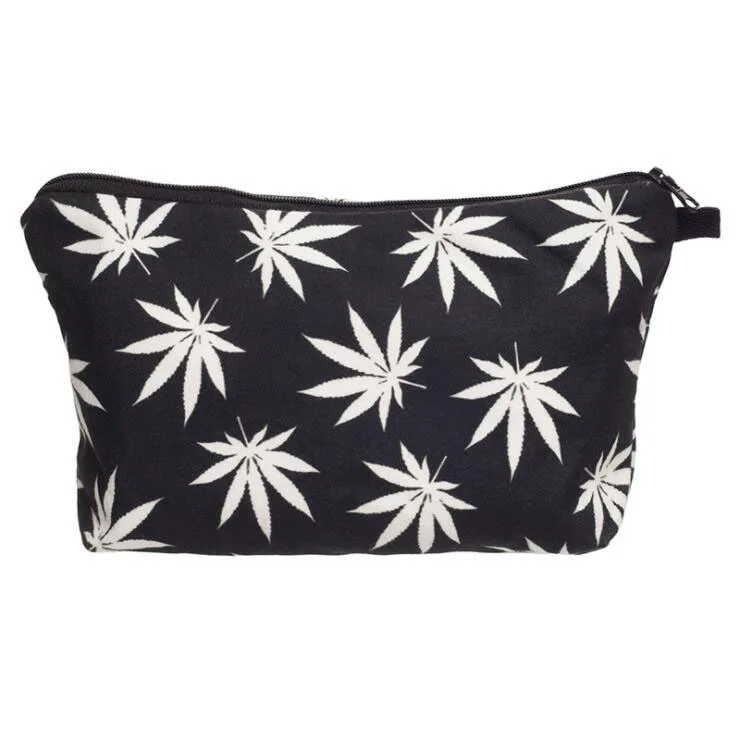 

Wholesale 2021 Printing Maple Leaves Small Beauty Polyester Makeup Cosmetic Bags, Black and white