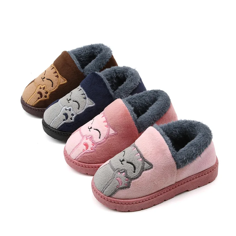 

Kids Baby Boys Girls Winter Slippers Cartoon Cat Non-slip Home Indoors Shoes Fashion Warm Children Bedroom Shoes Slippers