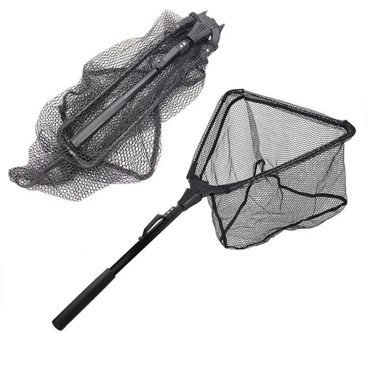 

2022 New net fish china supplier aluminum abs telescopic foldable landing fishing net with prices, Black