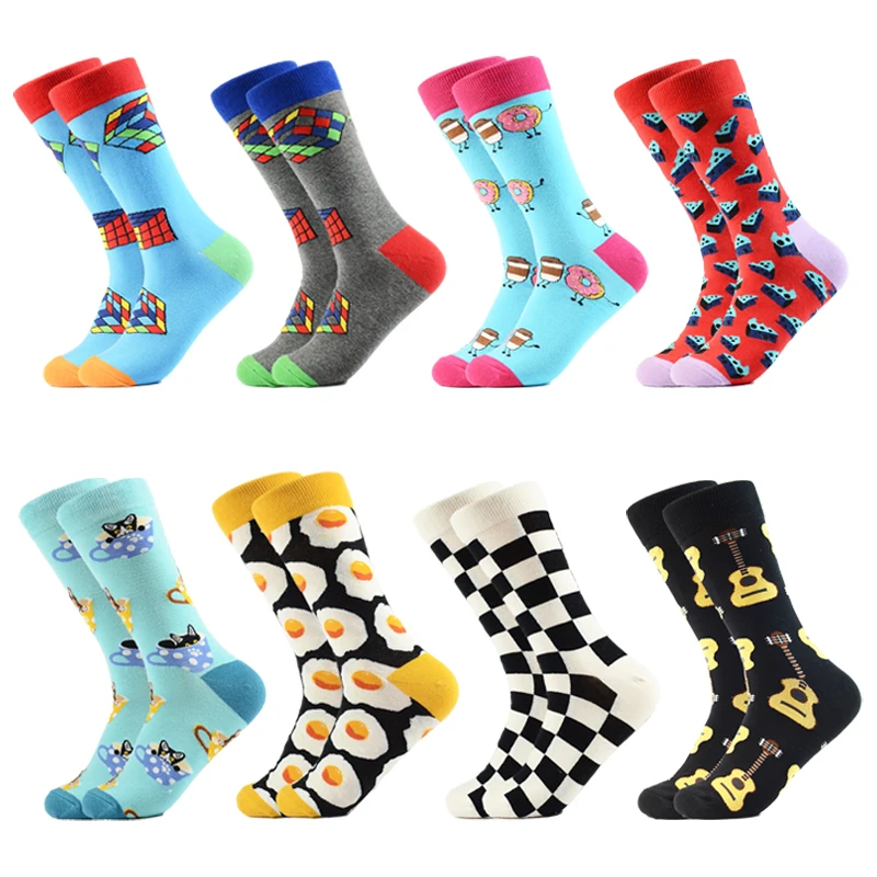 

2021 New OEM Men's Premium Socks Funny Colorful Comfortable Cotton Sock Wholesale Donut Pizza Happy Gift Socks With Design, Custom color