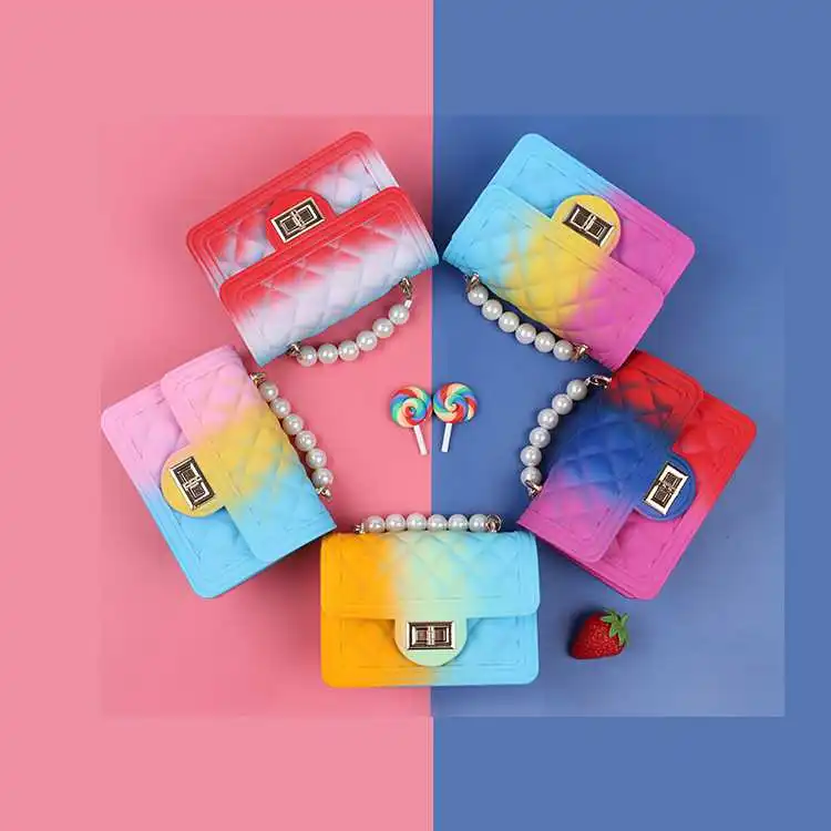 

new pearl purse and handbags Wholesale rainbow pvc mini jelly crossbody bag cute kid jelly bags, Customizable
