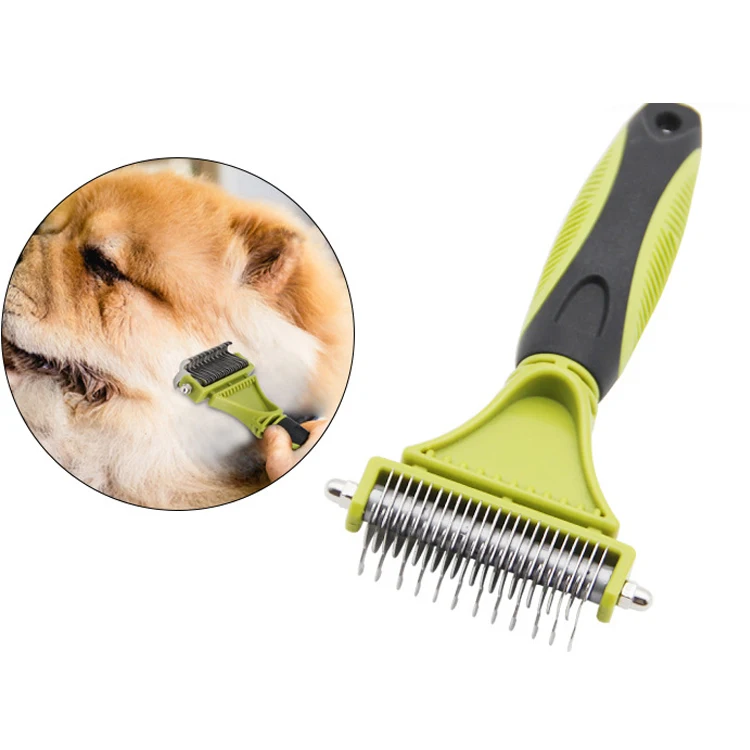

Pet Grooming Tool Double Sided Tooth Safe Undercoat Dematting Rake Brush Comb For Dogs Mats Tangles Removing, Green