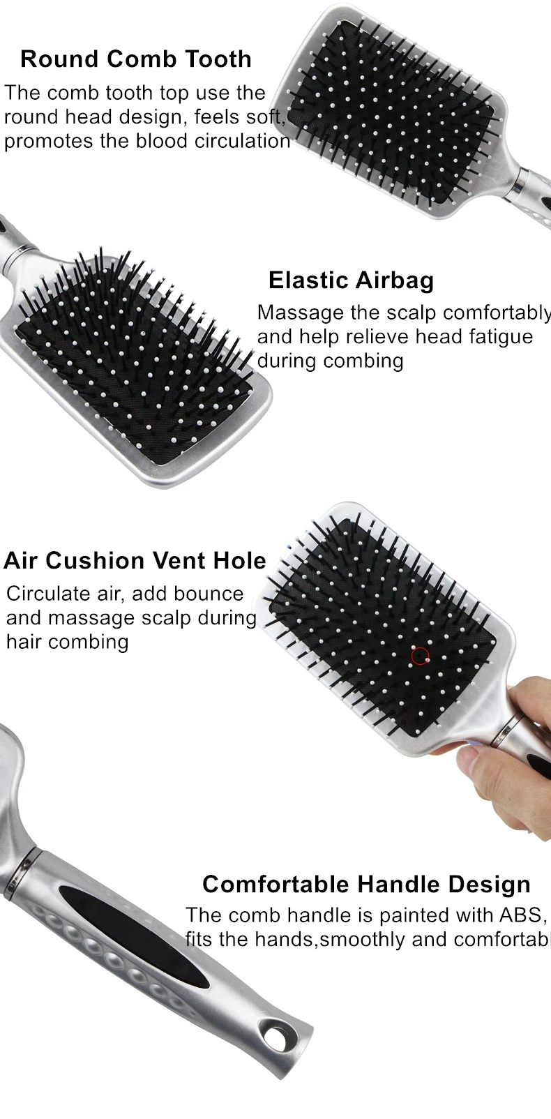 2020 handle plastic airbag massage comb hair brush crystal