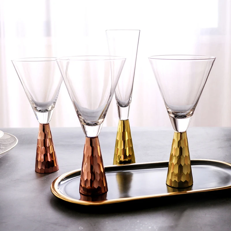 

Creative light luxury plating gold wine glass Sample room cocktail glass gold base wine glass bar club wine set, Customized color