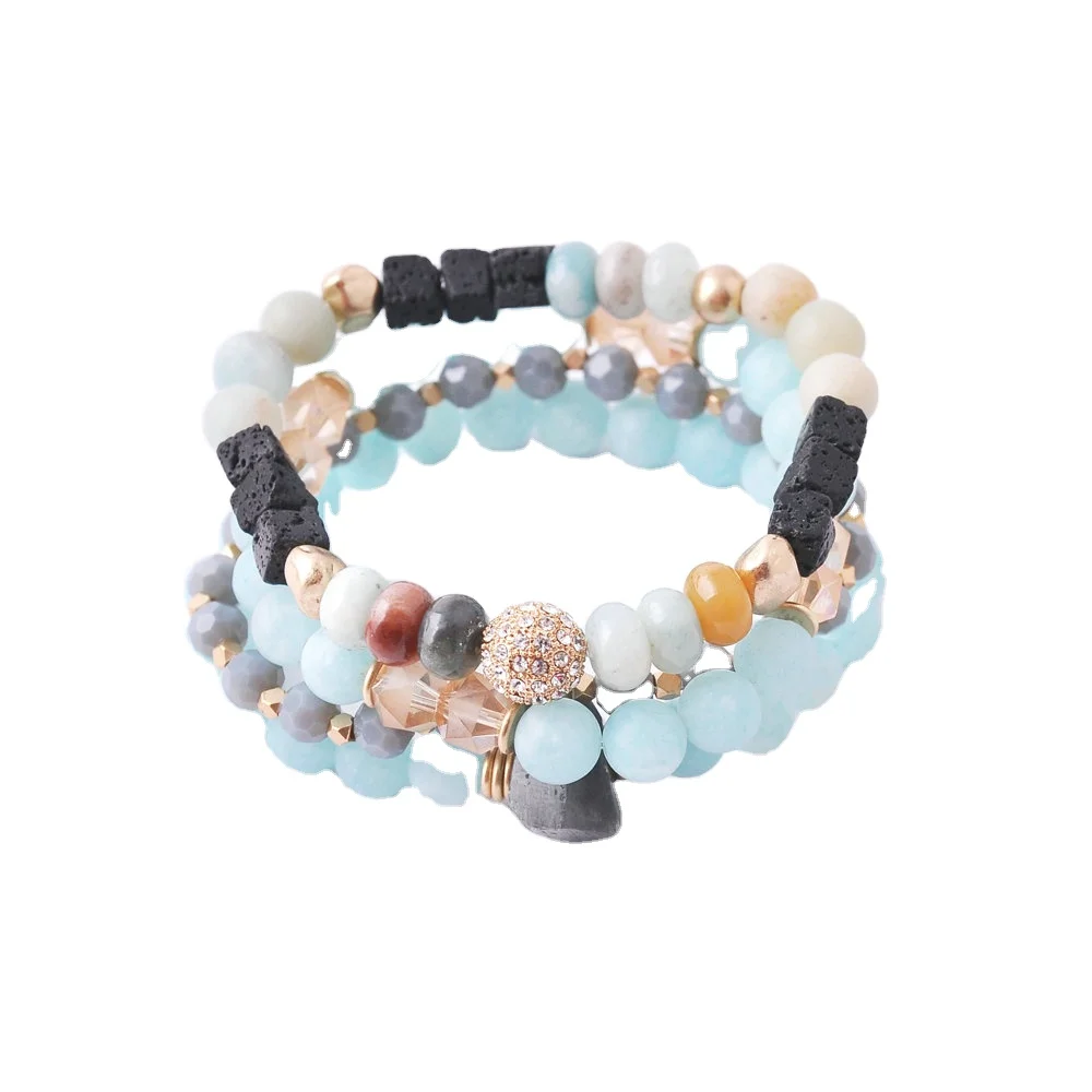 

Latest Yoga Essential Oil Lava Stones Mala Beads Bracelet Set Stretch Amazonite Bead Bracelet Set For Holiday Gift, Picture showing