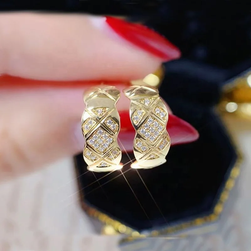 

New Unique Plaid Design Stud Earrings for Women Exquisite Wedding Party Gift Trendy Classic Fashion Jewelry Gift, Picture shows
