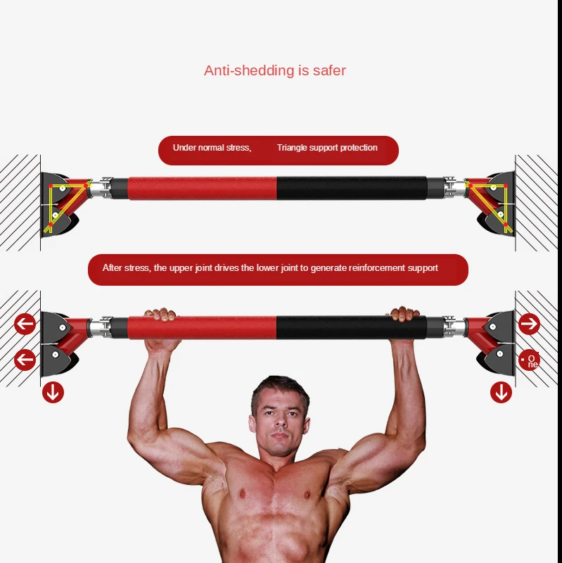 

72-92cm Portable Without Screws Stretchable Door Frame Pull up Bar, Black + red