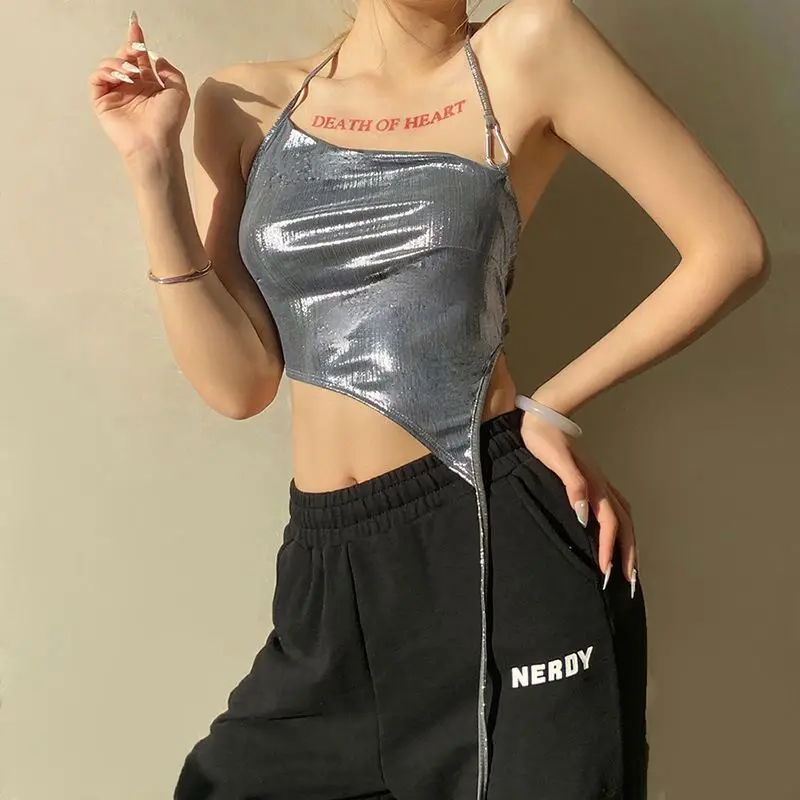 

Fashion Sexy Off Shoulder Backless Bandage Female Camisole Summer New Casual Party Vacation Beach Slim Shiny Top
