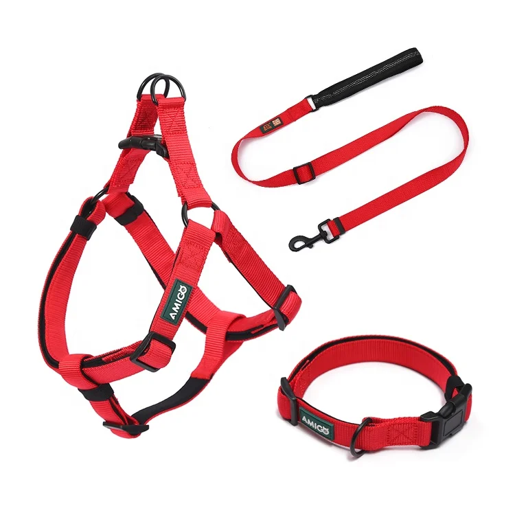 

Midepet Hot sale pet supplies padded fashion dog harness set new design harness dog adjustable dog collar leash, Black,blue,red,customized