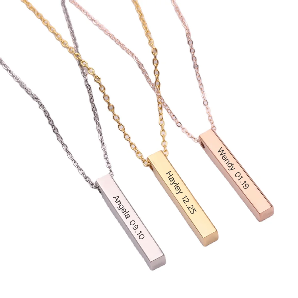 

Stainless Steel Engravable 18K 24K Gold Plated Vertical Custom Bar Pendant Necklace Jewelry Manufacturer for Women Men