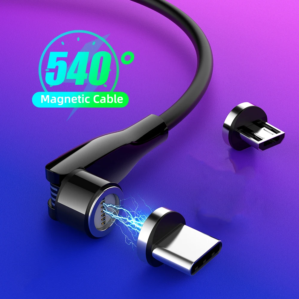 

540 Degree Rotate Magnetic Micro USB Cable 3A Fast Charging Type C Cable Magnet Charger For IOS Android Mobile Phone Cord, Black red