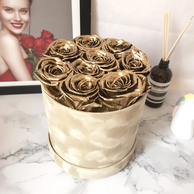 Junio Various Sizes Velvet Round Flower Box With Preserved Roses Buy