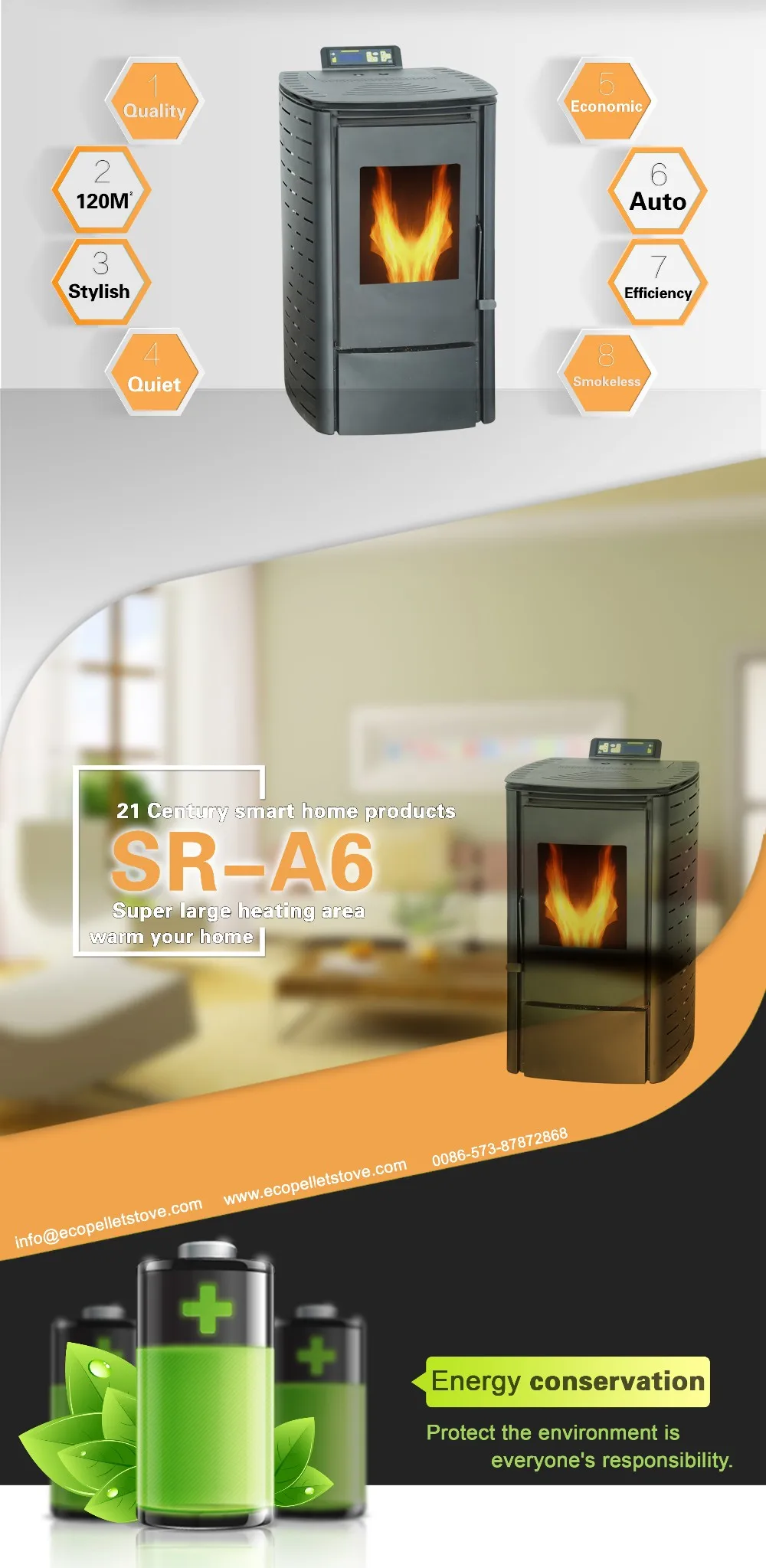 SR-A6 portable mini wood pellet stove white