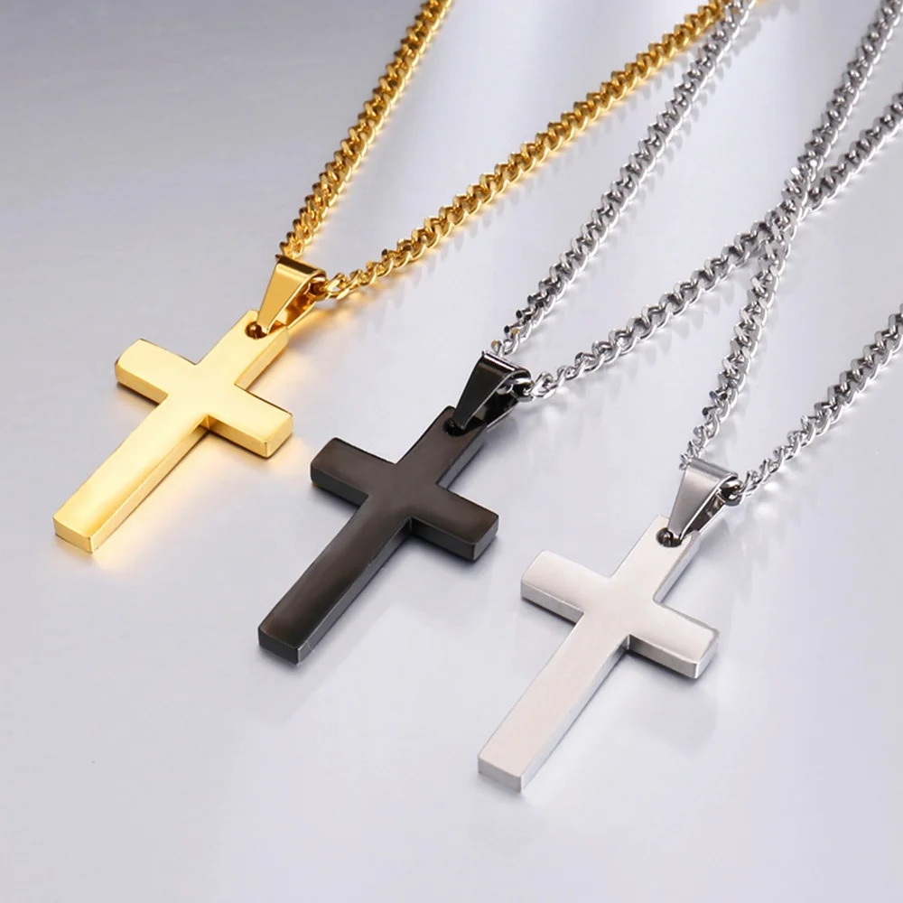 

Plain Stainless Steel Necklace Men Classic Christian Cross Necklace, Steel,gold,black