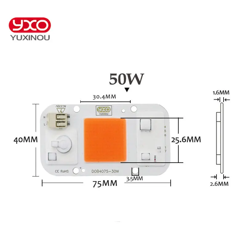 

YXO YUXINOU AC 220V 110V 20W 30W 50W Driverless COB LED Full Spectrum LED Light Grow Chip Smart IC Hydroponics DIY Grow Light
