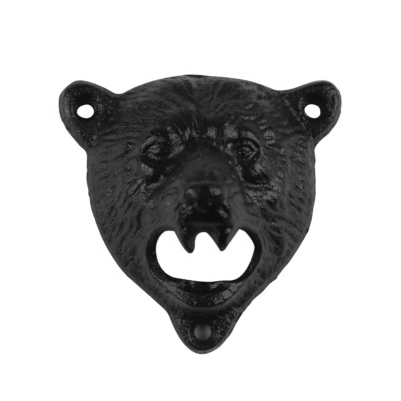 

Wholesale Custom Fashion Italian Style 3D Bear Black Vintage Metal Iron Cast Wall Mounted Bottle Opener Beer