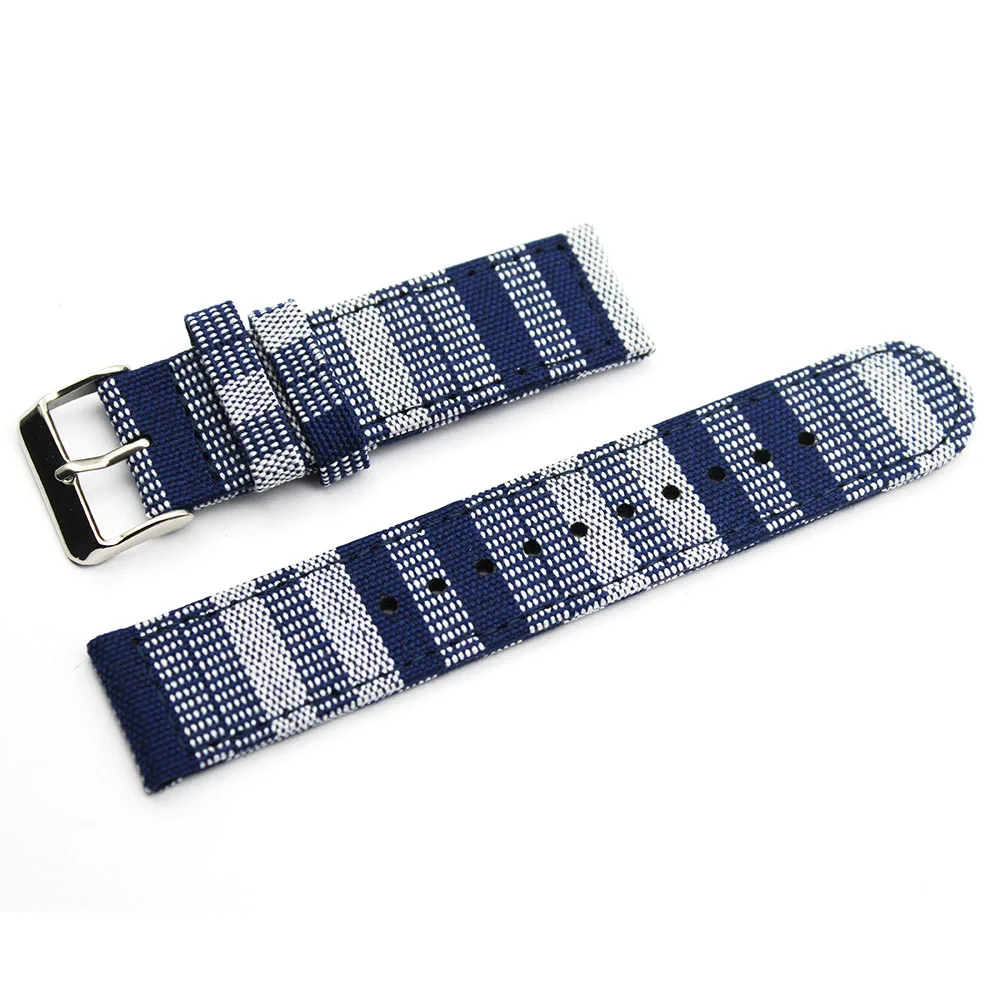 

Blue White Striped Fabric Watchstrap 20mm 22mm Trendy Men Watch Bands Canvas