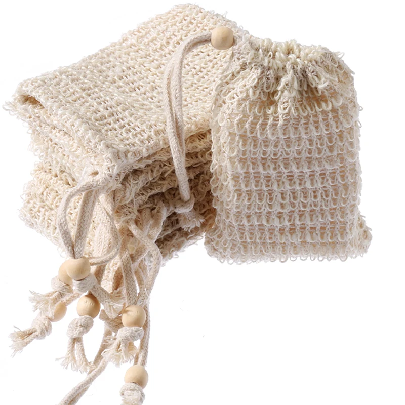 
9x14cm REACH Certificated Soap Exfoliating Bag Drawstring Natural Sisal Soap Saver Pouch Mesh Soap Bar Bag for Shower 