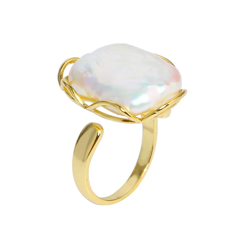

2021 New Handmade Pearl Natural Square Baroque Jewelry Women Adjustable Pearl Rings