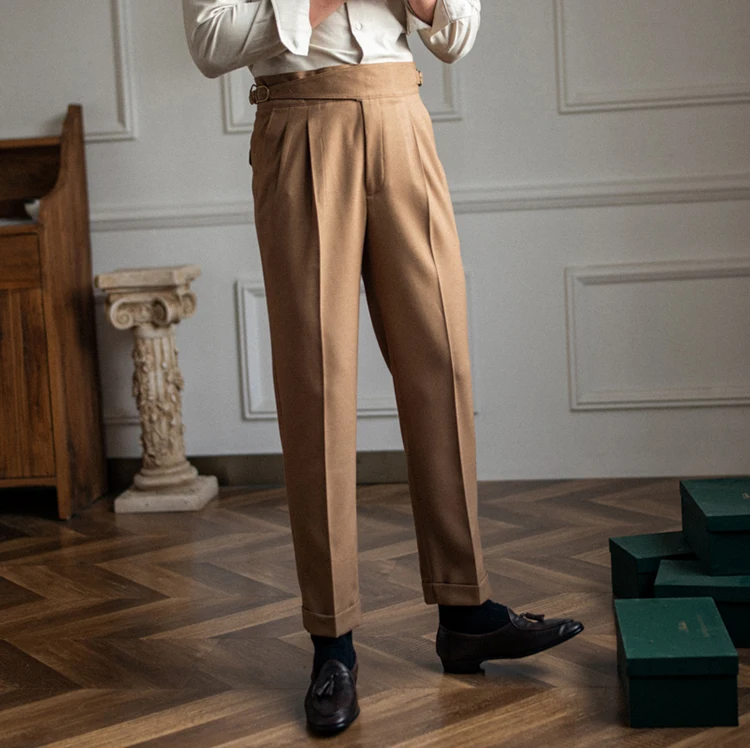 Autumn Italy Naples High Waist Straight Trousers UK Men's Casual Business Western Suit Pants